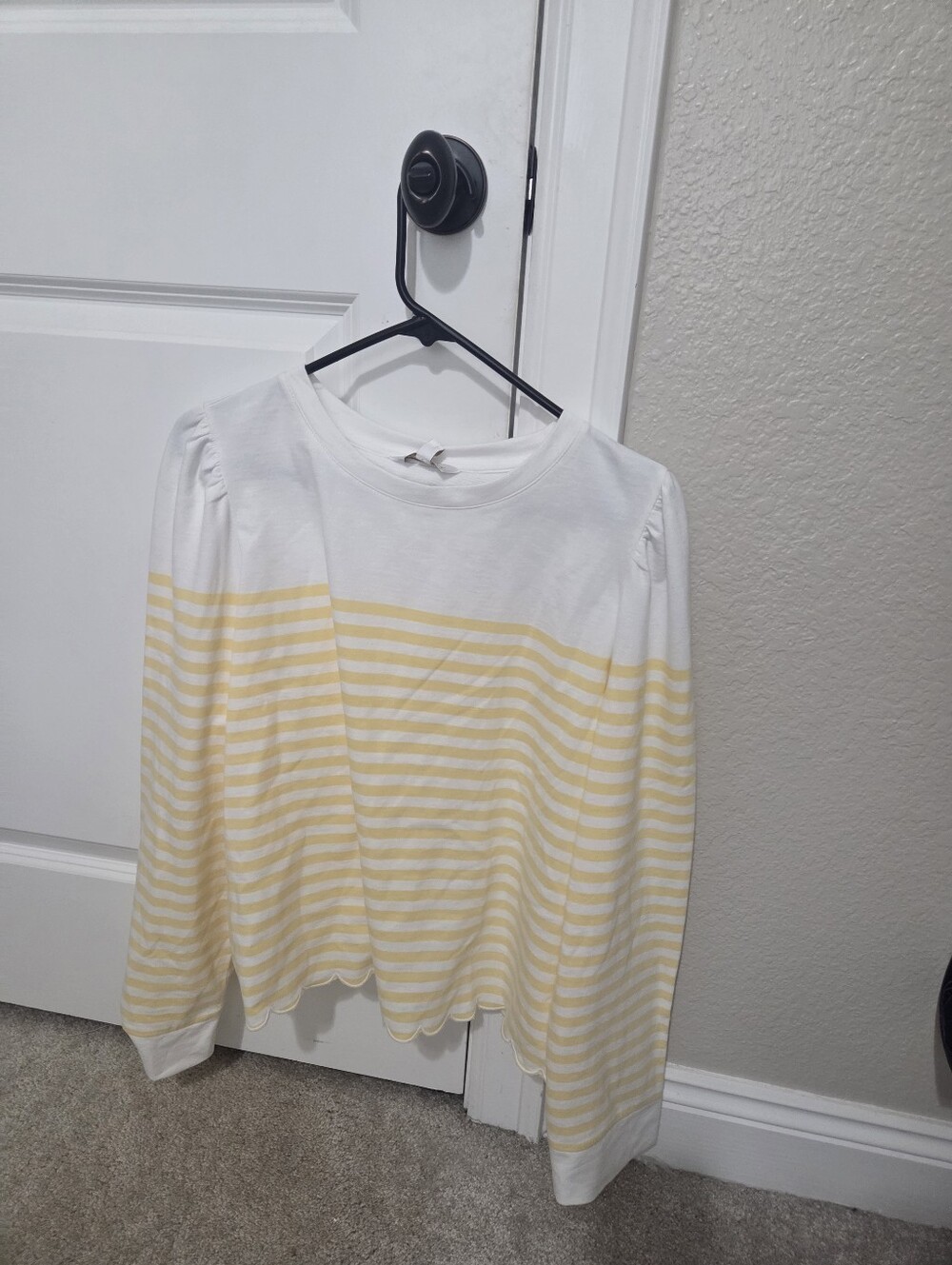 Women's Yellow Striped Long-Sleeve Crewneck Top